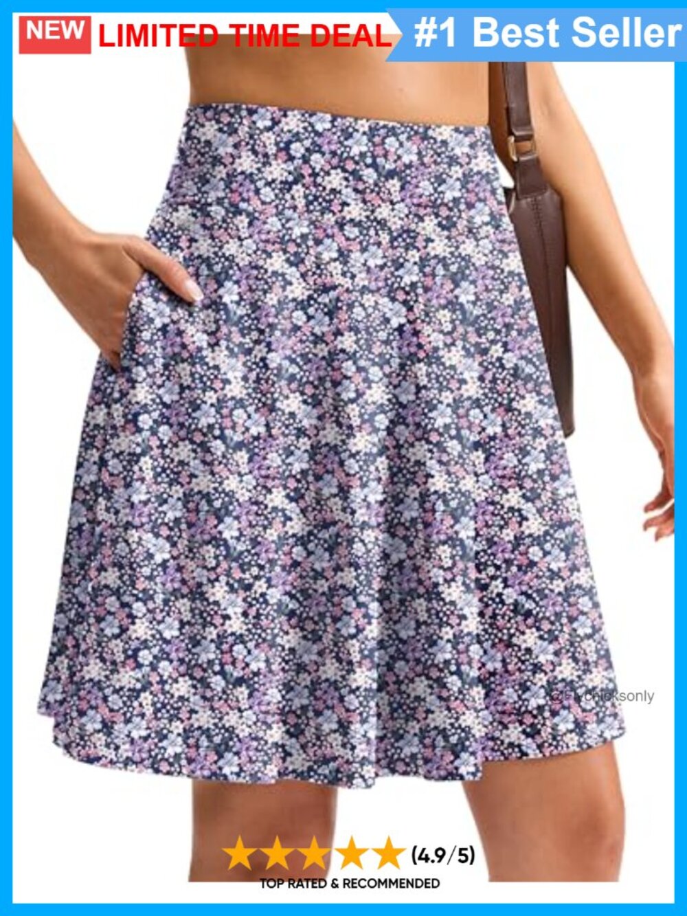 Knee Length High Waisted Pleated Skort Golf Tennis Skirt with Pockets